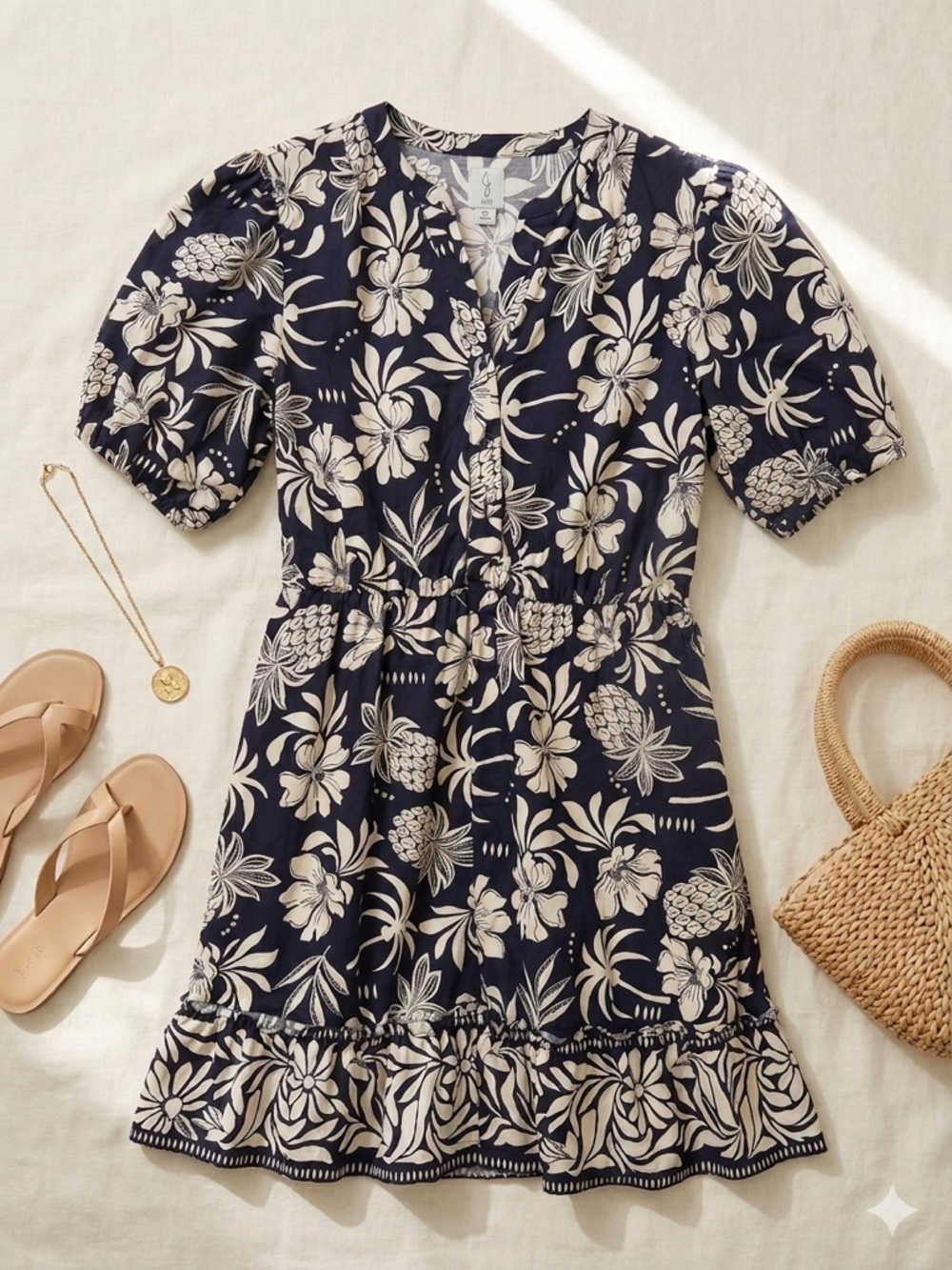 NWOT Joie Navy & Ivory Tropical Pineapple Floral Mini Dress